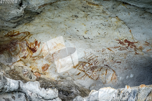 Image of Prehistoric paintings in a cave, Phang Nga Bay, Thailand