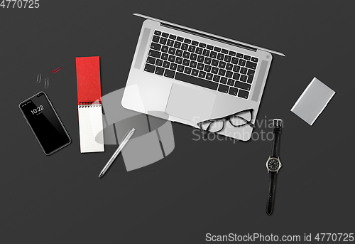 Image of Office desk mockup top view isolated on black