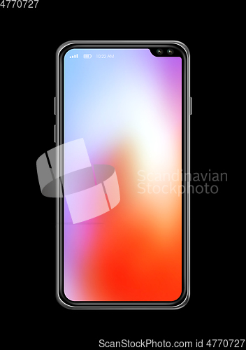 Image of All-screen colorful smartphone mockup isolated on black. 3D rend