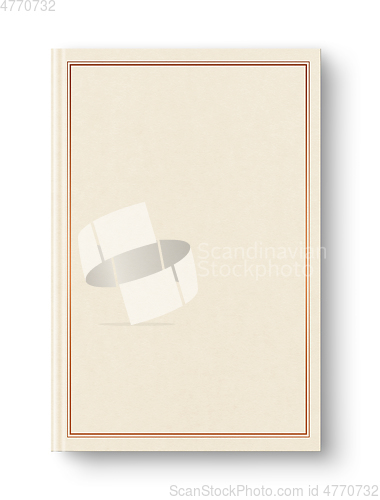 Image of Closed beige blank book with frame isolated on white