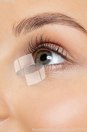 Image of Close up shot of young woman on yellow background