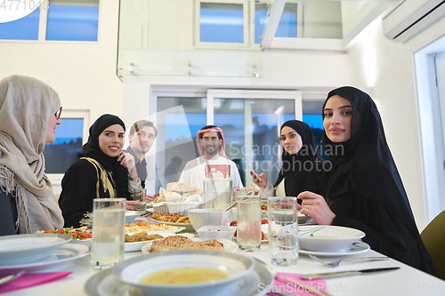 Image of Muslim family having iftar together during Ramadan.