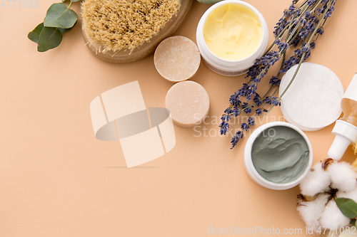 Image of soap, brush, sponge, clay mask and body butter