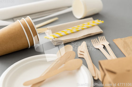 Image of disposable dishes of paper and wood