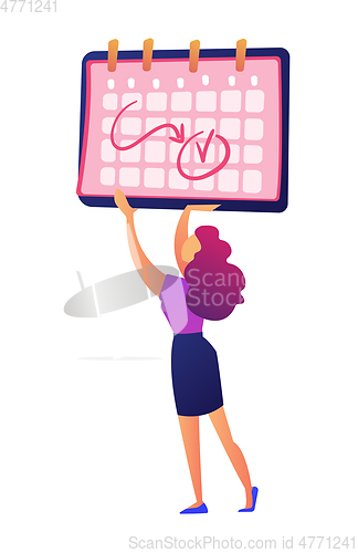 Image of Businesswoman holding calendar with notes vector illustration.
