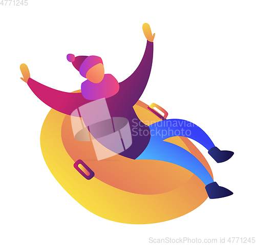 Image of Man riding snow tubing vector illustration.