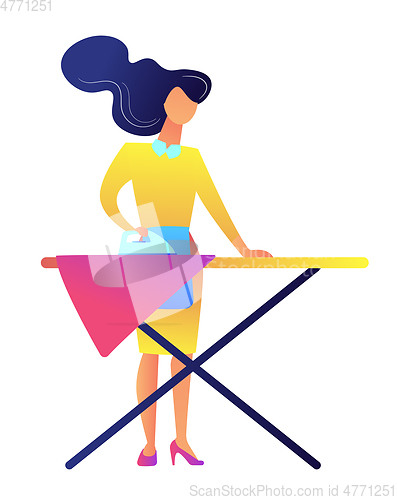 Image of Woman ironing clothes vector illustration.