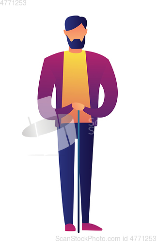 Image of Senior man standing with a cane vector illustration.