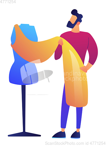 Image of Fashion clothes designer working on dress project vector illustration.