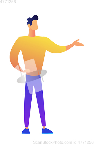 Image of Businessman with pointing hand gesture to present something vector illustration.