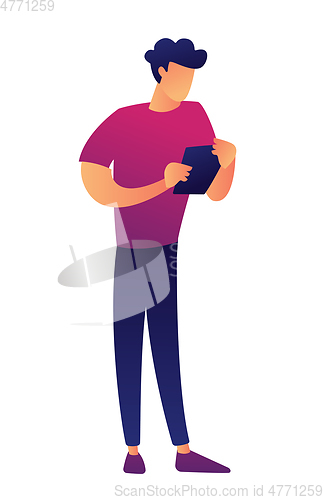 Image of Businessman with tablet vector illustration.