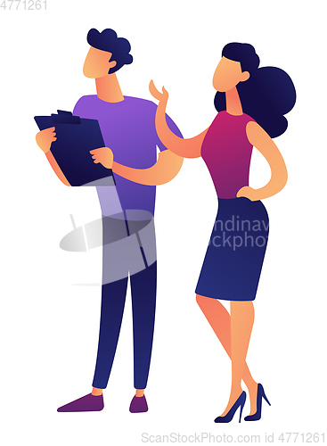 Image of Businesssman and businesswoman discussing project vector illustration.