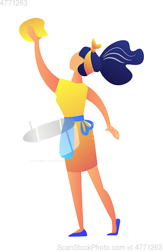 Image of Young housewife cleaning vector illustration.