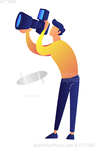 Image of Photographer taking photo with modern digital camera vector illustration.