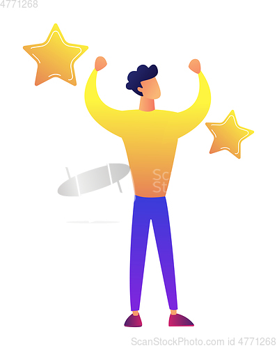 Image of Successful businessman with golden stars vector illustration.