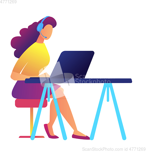 Image of Female call center operator working vector illustration.