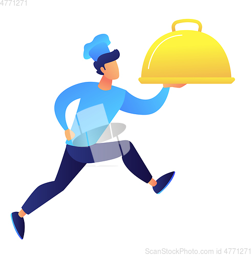 Image of Male chef holding dish and running vector illustration.