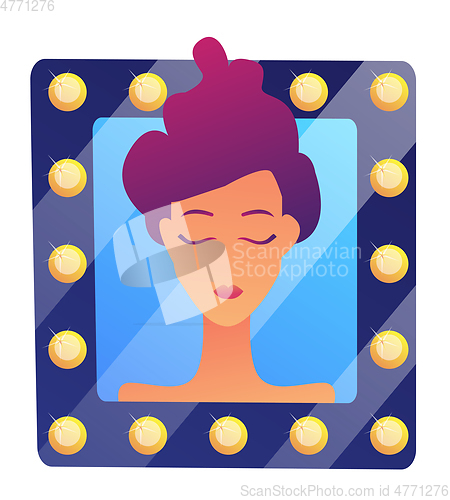 Image of Female client in beauty salon mirror vector illustration.