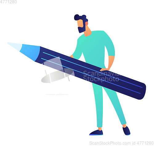 Image of Businessman holding a big pencil vector illustration.