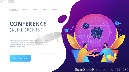 Image of Online conference and business concept landing page.