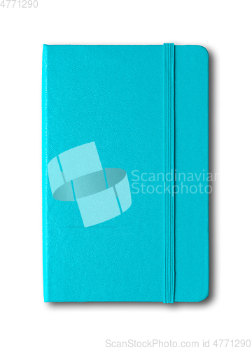 Image of Aqua blue closed notebook isolated on white