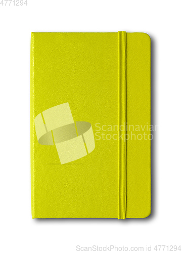 Image of Lime green closed notebook isolated on white