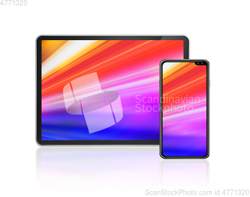Image of Tablet and mobile phone set mockup isolated on white. 3D render