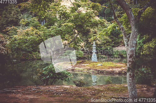 Image of White Snake Pagoda of Kinkaku-ji temple garden, Kyoto, Japan