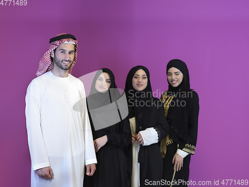 Image of Portrait of young muslim people in traditional clothes
