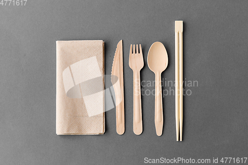 Image of wooden spoon, fork, knife and chopsticks