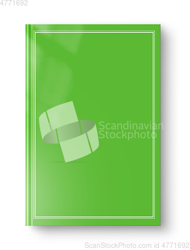 Image of Closed green blank book with frame isolated on white