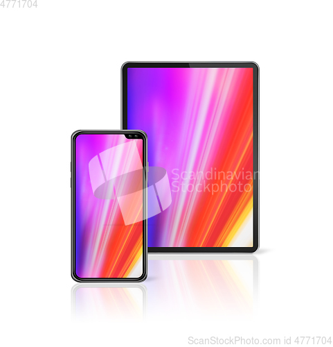 Image of Tablet and mobile phone set mockup isolated on white. 3D render