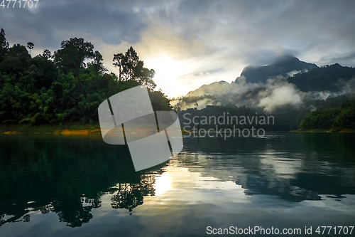 Image of Sunrise on Cheow Lan Lake, Khao Sok National Park, Thailand