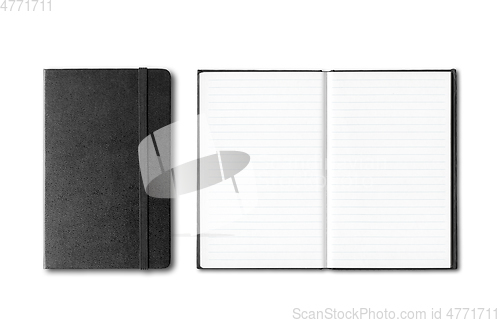 Image of Black closed and open notebooks isolated on white