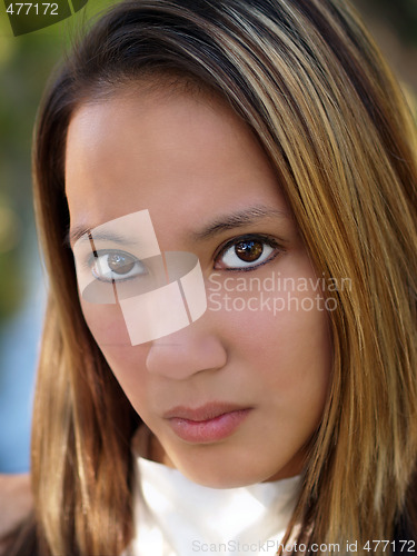 Image of Young asian american woman portrait outdoors closeup