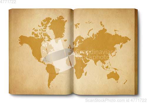 Image of Vintage world map on an old open book