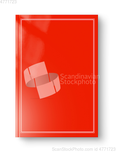 Image of Closed red blank book with frame isolated on white