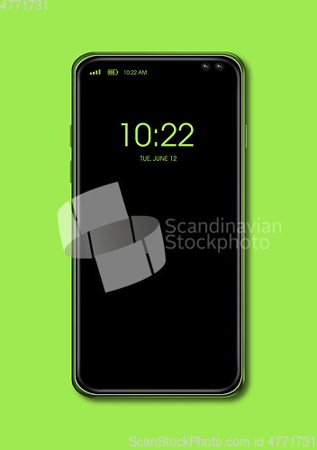 Image of All-screen black smartphone mockup isolated on green. 3D render