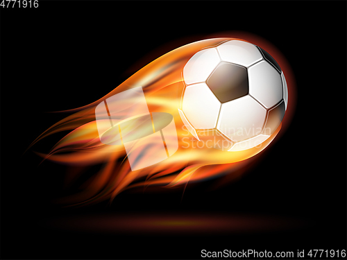 Image of Flying football or soccer ball on fire.