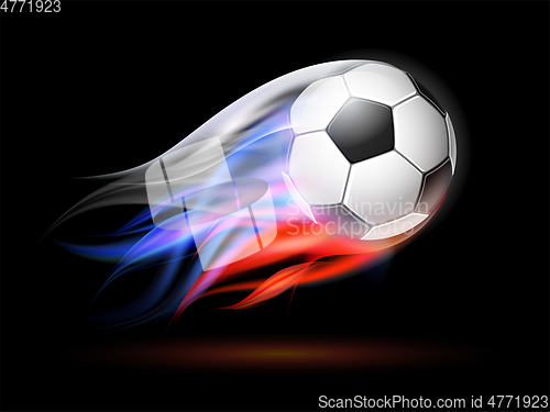 Image of Soccer ball with flame trail of Russian Flag