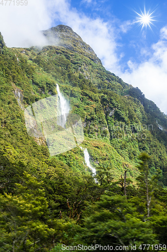 Image of beautiful waterfall in New Zealand