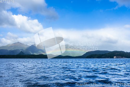 Image of rainbow at Lake Manapouri New Zealand