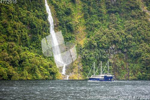 Image of waterfall at Doubtful Sound Fiordland National Park New Zealand