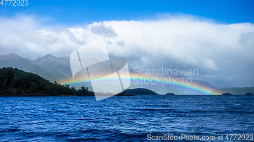 Image of rainbow at Lake Manapouri New Zealand