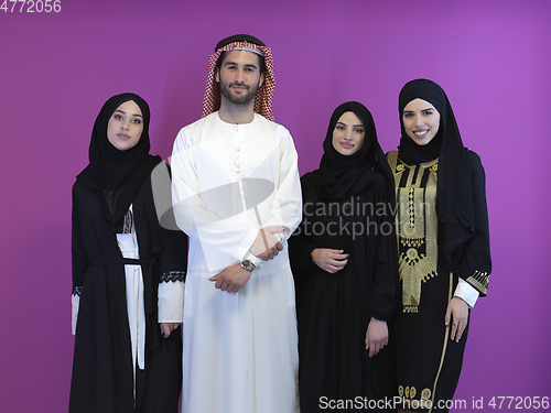 Image of Portrait of young muslim people in traditional clothes