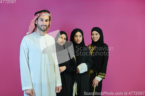 Image of Portrait of young muslim people in traditional clothes