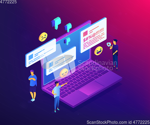 Image of Internet trolling isometric 3D concept illustration.