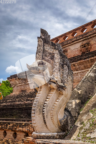 Image of Dragon statue, Wat Chedi Luang temple big Stupa, Chiang Mai, Tha