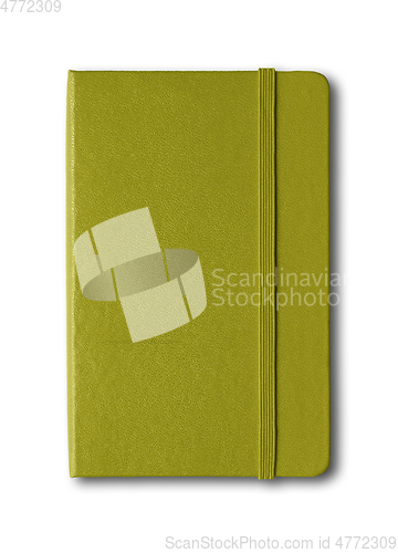 Image of Olive green closed notebook isolated on white