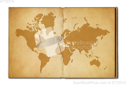 Image of Vintage world map on an old open book